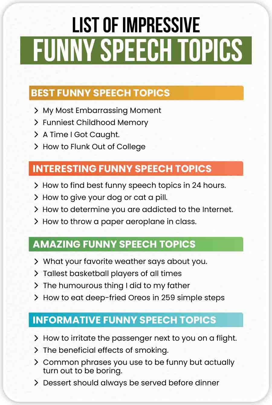funny speech topics for middle school